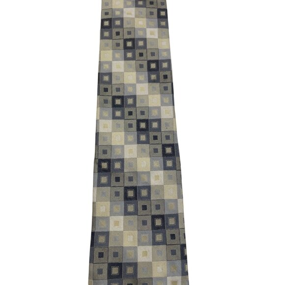 Calvin Klein Mens Extra Long Tie With Geometric Square Pattern In Gray Tones - Picture 2 of 7